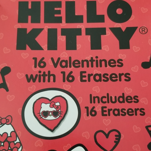 Hello Kitty 16 Valentine's Cards with Erasers New - Picture 9 of 9